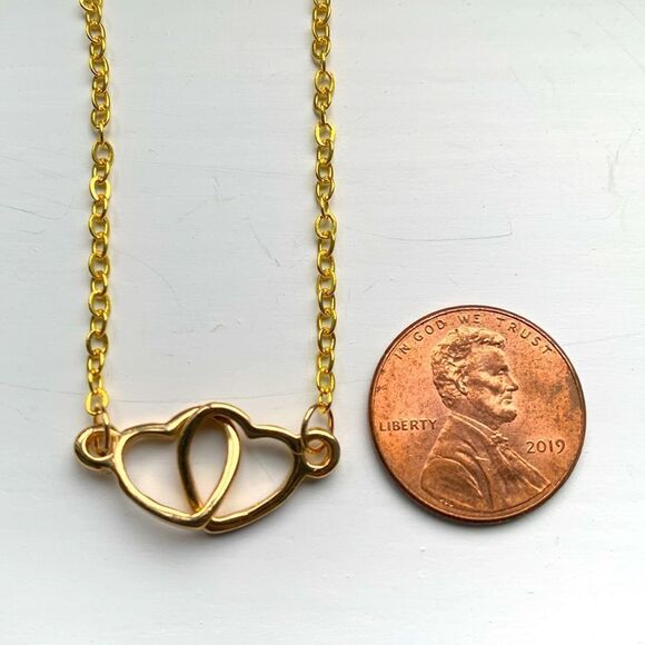 Double Interlocking Hearts Love Necklace in 14k Gold Vermeil in Gift Pouch - NEW - Picture 10 of 11